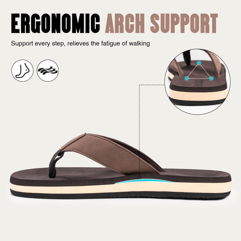 FITORY Men's Flip-Flops, Thongs Sandals Comfort Slippers for Beach Brown Size 9 - Image 3